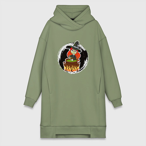 Женская толстовка-платье Мультяшная ведьма варит зелье Хэллоуин / Авокадо – фото 1