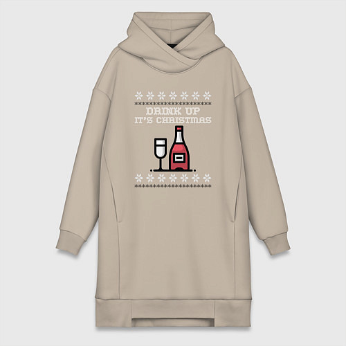 Женская толстовка-платье Drink up its Christmas / Миндальный – фото 1