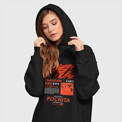 Женское худи-платье Почита демон бензопилы, цвет: черный — фото 2