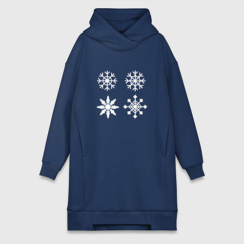 Женская толстовка-платье Новогодние белые снежинки / Тёмно-синий – фото 1