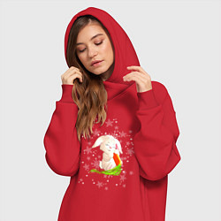 Женское худи-платье Веселый кролик с морковкой, цвет: красный — фото 2