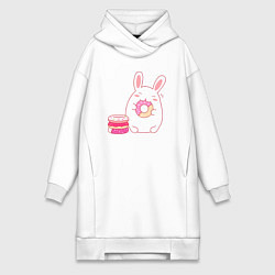 Женское худи-платье Кролик ест пончики, цвет: белый