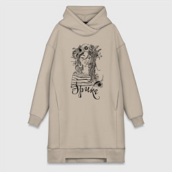 Женское худи-платье Эрика в венке из летних цветов, цвет: миндальный