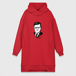 Женское худи-платье Композитор Дмитрий Шостакович, цвет: красный