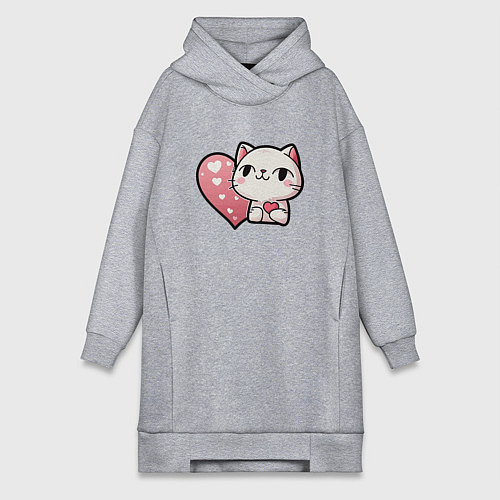 Женская толстовка-платье Киса дарит сердечко / Меланж – фото 1