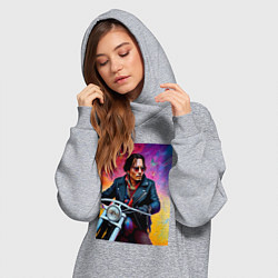 Женское худи-платье Джонни Депп на мотоцикле - нейросеть, цвет: меланж — фото 2
