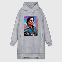 Женское худи-платье Джонни Депп - крутой чувак - нейросеть, цвет: меланж