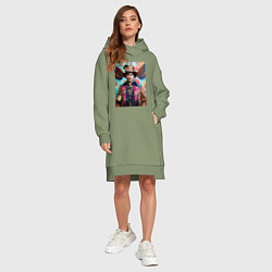 Женское худи-платье Джонни Депп - стимпанк - нейросеть - фантазия, цвет: авокадо — фото 2