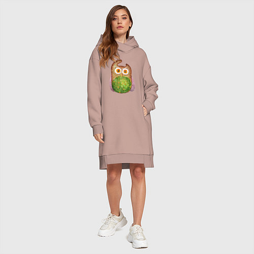 Женская толстовка-платье Сова с зеленым брюшком / Пыльно-розовый – фото 4