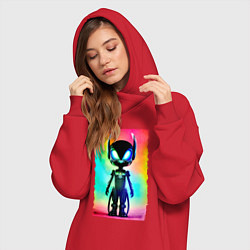 Женское худи-платье Alien cub - neural network - neon glow, цвет: красный — фото 2
