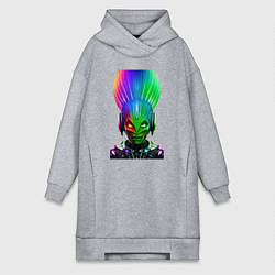 Женское худи-платье Aggressive alien - neural network - neon glow, цвет: меланж