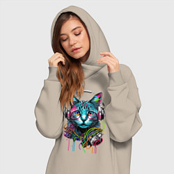 Женское худи-платье Кот меломан, цвет: миндальный — фото 2