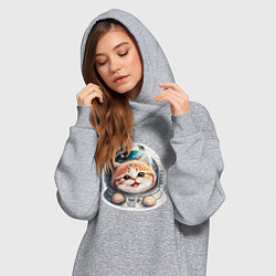 Женское худи-платье Котик-космонавт, цвет: меланж — фото 2