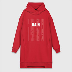 Женское худи-платье Надпись rain и линии, цвет: красный