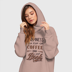 Женское худи-платье Счастье это чашка кофе и хорошая книга, цвет: пыльно-розовый — фото 2