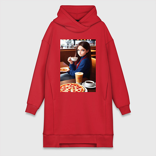 Женская толстовка-платье Аниме девушка с кофе / Красный – фото 1