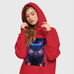 Женское худи-платье Ночная магическая сова, цвет: красный — фото 2