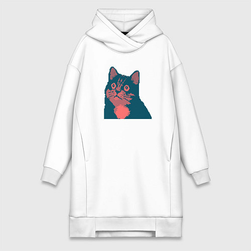 Женская толстовка-платье Vintage pixel cat / Белый – фото 1