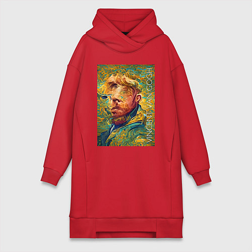 Женская толстовка-платье Abstract Vincent van Gogh - surrealism self-portra / Красный – фото 1