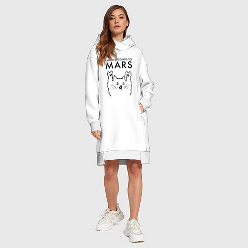 Женская толстовка-платье Thirty Seconds to Mars - rock cat / Белый – фото 4