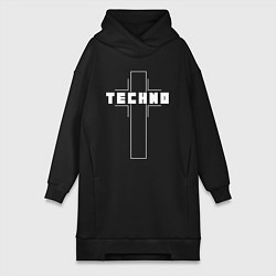 Женское худи-платье Techno крест, цвет: черный