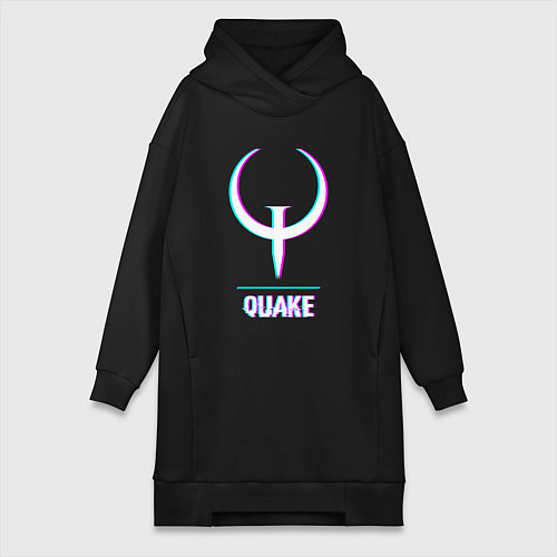 Женская толстовка-платье Quake в стиле glitch и баги графики / Черный – фото 1