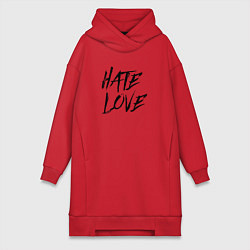Женское худи-платье Hate love Face, цвет: красный