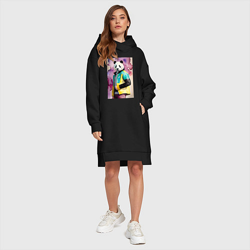 Женская толстовка-платье Панда в модной куртке - акварель / Черный – фото 4