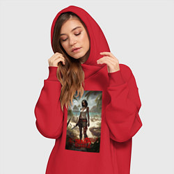 Женское худи-платье Девушка на мертвом острове, цвет: красный — фото 2