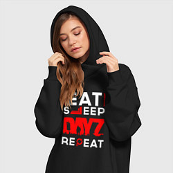 Женское худи-платье Надпись eat sleep DayZ repeat, цвет: черный — фото 2
