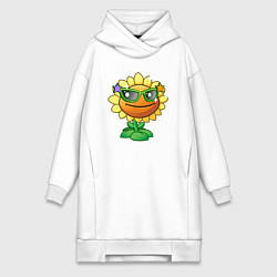 Женское худи-платье Подсолнух в очках, цвет: белый