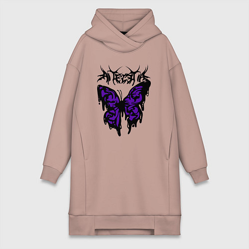 Женская толстовка-платье Gothic black butterfly / Пыльно-розовый – фото 1