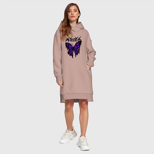 Женская толстовка-платье Gothic black butterfly / Пыльно-розовый – фото 4