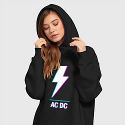Женское худи-платье AC DC glitch rock, цвет: черный — фото 2