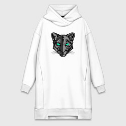 Женское худи-платье Чёрная пантера со светящимися глазами, цвет: белый