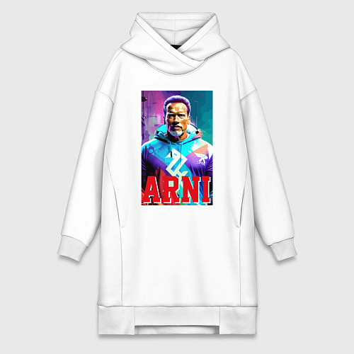 Женская толстовка-платье Super Arnold Schwarzenegger - Arni ai pop art / Белый – фото 1