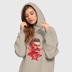 Женское худи-платье Граффити Сталин, цвет: миндальный — фото 2