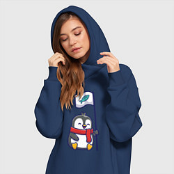 Женское худи-платье Пингвин с рыбным флажком, цвет: тёмно-синий — фото 2