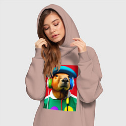 Женское худи-платье Капибара в наушниках и шляпе - нейросеть, цвет: пыльно-розовый — фото 2