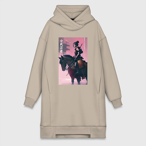 Женская толстовка-платье Онна-бугэйся -конная девушка-самурай - нейросеть / Миндальный – фото 1