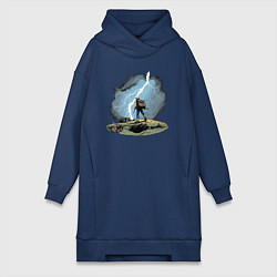 Женское худи-платье Дурак на холме ловит молнию, цвет: тёмно-синий