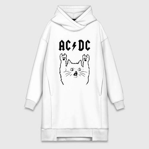 Женская толстовка-платье AC DC - rock cat / Белый – фото 1