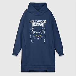 Женское худи-платье Hollywood Undead rock cat, цвет: тёмно-синий