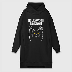 Женское худи-платье Hollywood Undead rock cat, цвет: черный