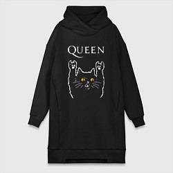 Женское худи-платье Queen rock cat, цвет: черный