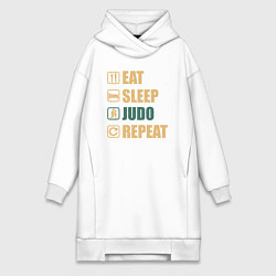 Женское худи-платье Eat sleep judo, цвет: белый