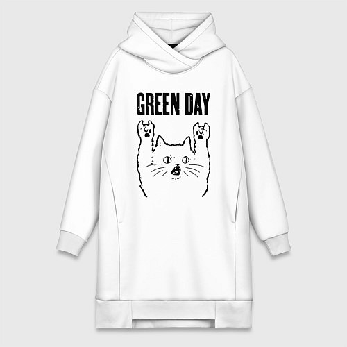 Женская толстовка-платье Green Day - rock cat / Белый – фото 1