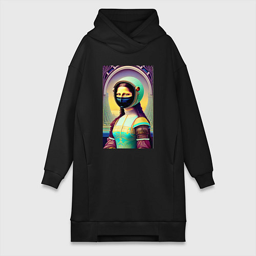 Женская толстовка-платье Мона Лиза наших дней - нейросеть / Черный – фото 1