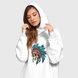 Женское худи-платье Череп Индейца с перьями, цвет: белый — фото 2