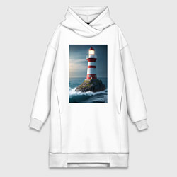 Женское худи-платье Маяк в море, цвет: белый
